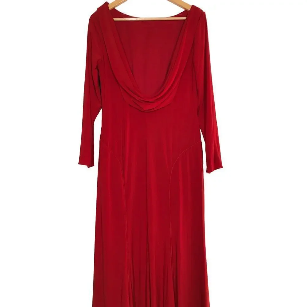 Ieena for Mac Duggal 25929 Dress Long Sleeve Cowl Back Jersey Gown NWT Red 10